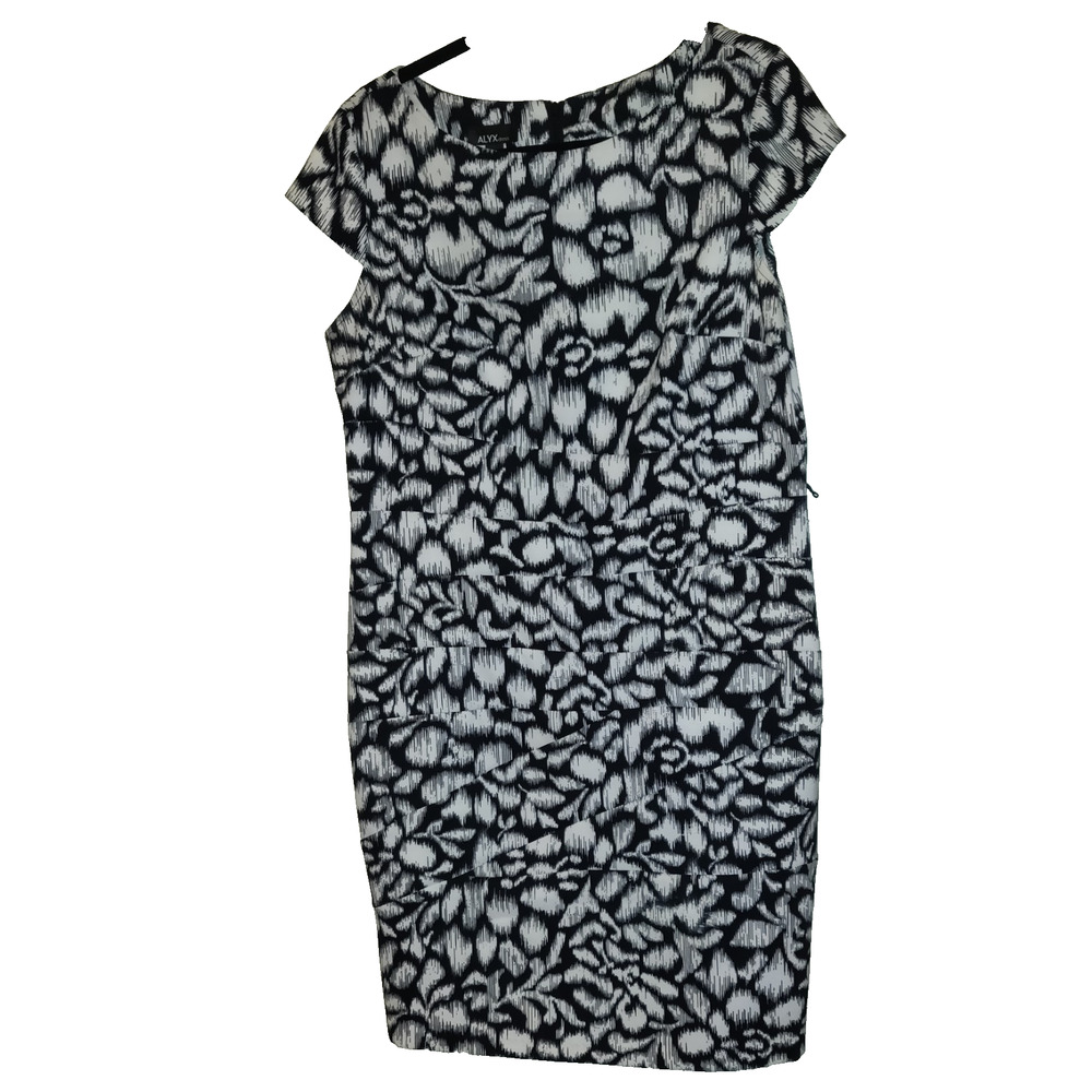 Alyx Black & White Floral Dress Women's 16 Asymmetrical Patchwork Design Sheath